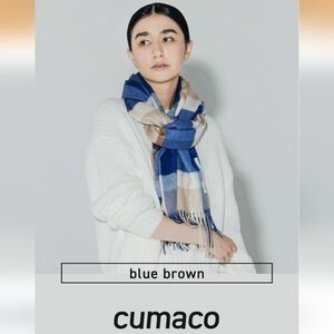 100% Cashmere Cumaco Blue Brown Checkered Scarf